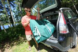 An Inflatable Canoe that fits into a car truck - Sea Eagle TC16 16ft Inflatable Travel Canoe 2-3 Person Canoe